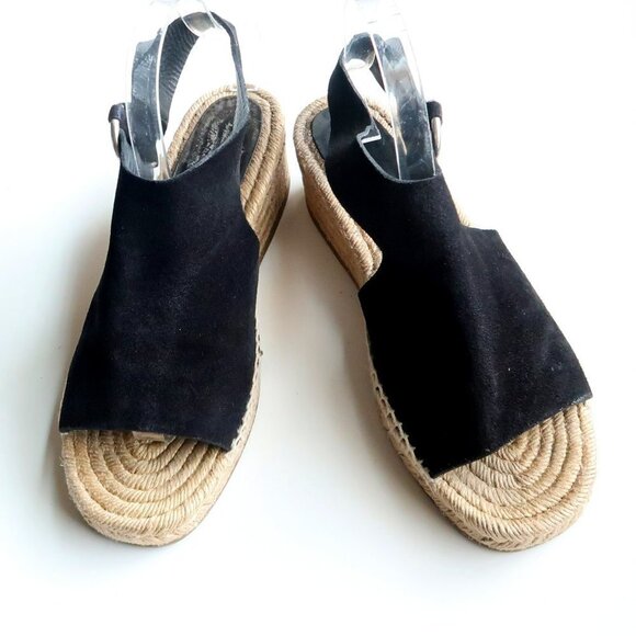 Rag & Bone Calla Black Suede Leather Espadrille Wedge Slingback Open Toe Sandals - Picture 5 of 15